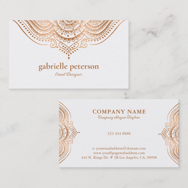 Rose-Gold Lace Paisley Mandala Business Card (Front/Back)