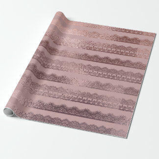  Rose Gold Lace Stripe Pattern on Blush Pink Wrapping Paper