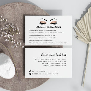 Rose Gold Lash Extension Aftercare Instructions Business Card
