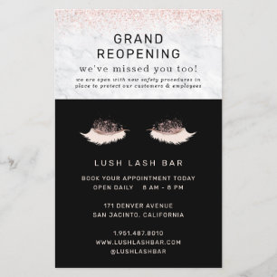 Rose Gold Lash Salon Grand Reopening Covid Safety Flyer