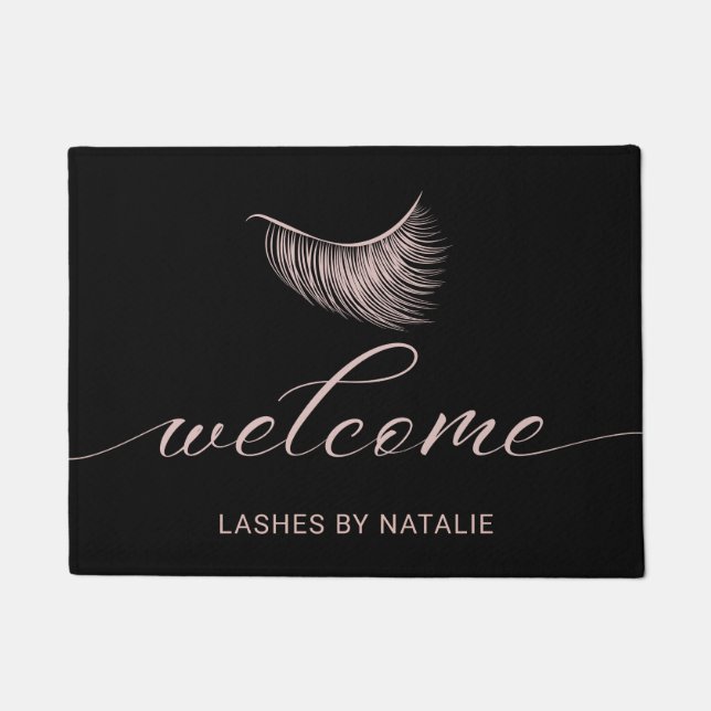 Rose Gold Lashes Beauty Salon Welcome Doormat (Front)