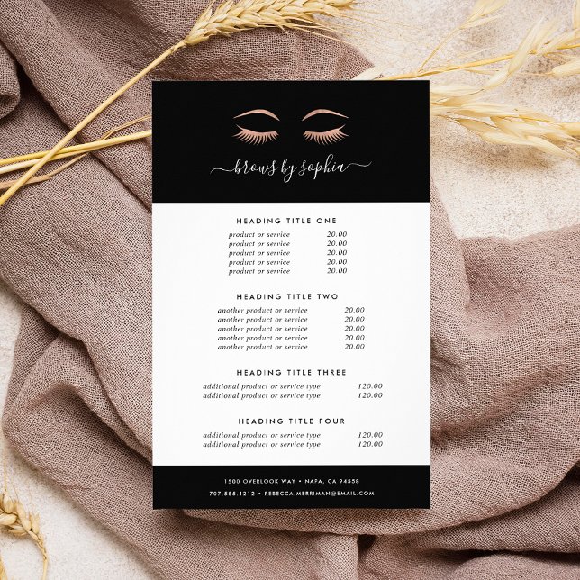 Rose Gold Lashes & Brows | Pricing & Services Flyer (Creator Uploaded)