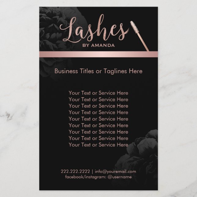 Rose Gold Lashes Makeup Artist Floral Beauty Salon Flyer (Front)