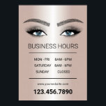 Rose Gold Lashes Makeup Artist Salon Opening Hours Poster<br><div class="desc">Modern Rose Gold Eyelash Extensions Beauty Salon Opening Hours Posters.</div>