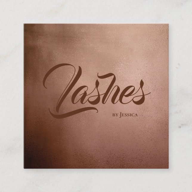 Rose Gold Lashes Studio Beauty Shop Luxury Elegant Square Business Card (Front)