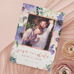 Rose Gold & Lavender Boho Photo Save the Date Invitation