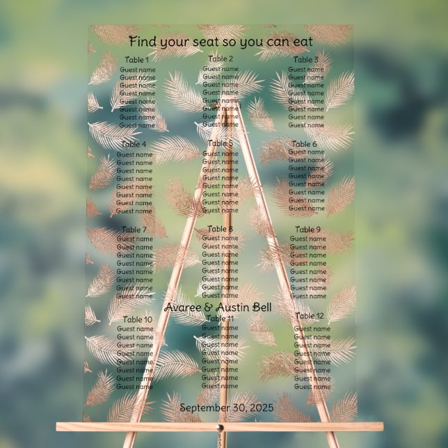 Rose Gold Leaf Pattern Wedding Seating Chart (Neutral)