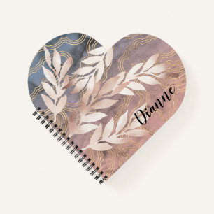 Rose Gold Leaf Sprays on Abstract Bkgd Add A Name Notebook