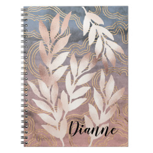 Rose Gold Leaf Sprays on Abstract Bkgd Add A Name Notebook