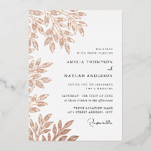 Rose Gold Leaf Wedding Foil Invitation