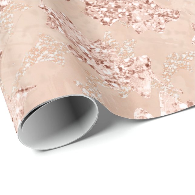 Rose Gold Leafs Copper Glitter Bride Birthday Wrapping Paper (Roll Corner)