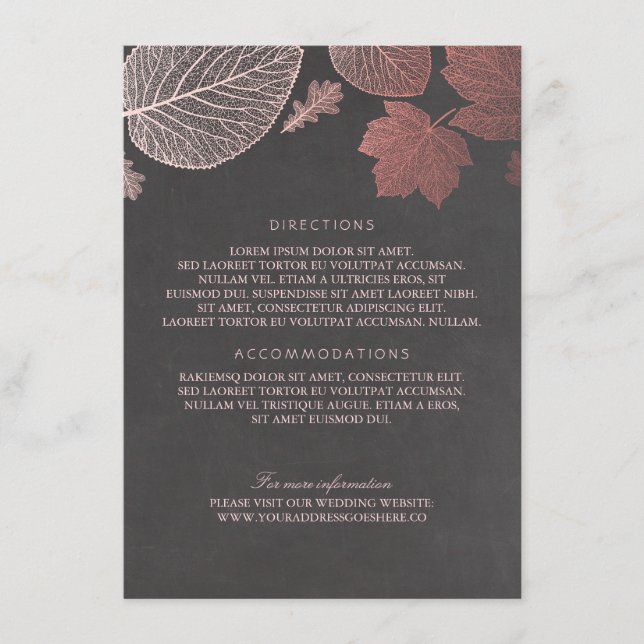 Rose Gold Leaves Chalk Wedding Details Enclosure Card (Front)