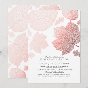 Rose Gold Leaves Elegant White Fall Wedding Invitation