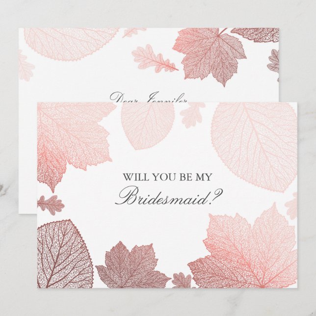 Rose Gold Leaves Fall Wedding Bridesmaid Proposal Invitation (Front/Back)