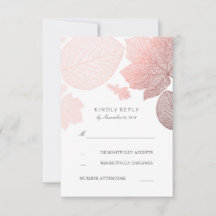 Rose Gold Leaves Fall Wedding RSVP Cards