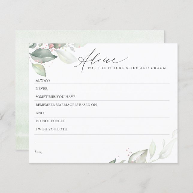Rose Gold Leaves Greenery Elegant Advice Card (Front/Back)