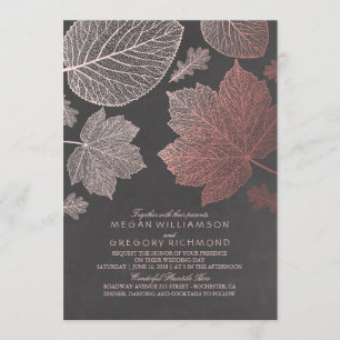 Rose Gold Leaves Vintage Rustic Fall Wedding Invitation