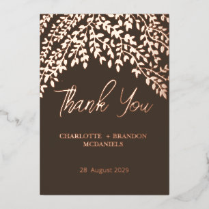 Rose Gold Leaves Wedding Thank You Chocolate Brown