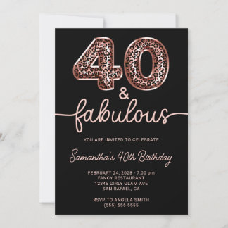 Rose Gold Leopard Balloon Number 40 and Fabulous Invitation