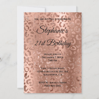 Rose Gold Leopard Glam Foil 21st Birthday Invitation