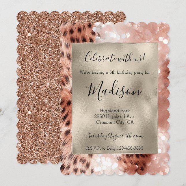 Rose Gold Leopard Glitz Stylish Glitter  Invitation (Front/Back)