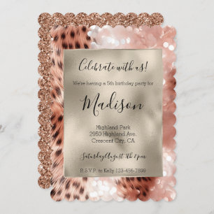 Rose Gold Leopard Glitz Stylish Glitter Invitation