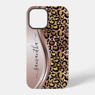 Rose Gold Leopard Handwritten Name Metal iPhone 12 Pro Case