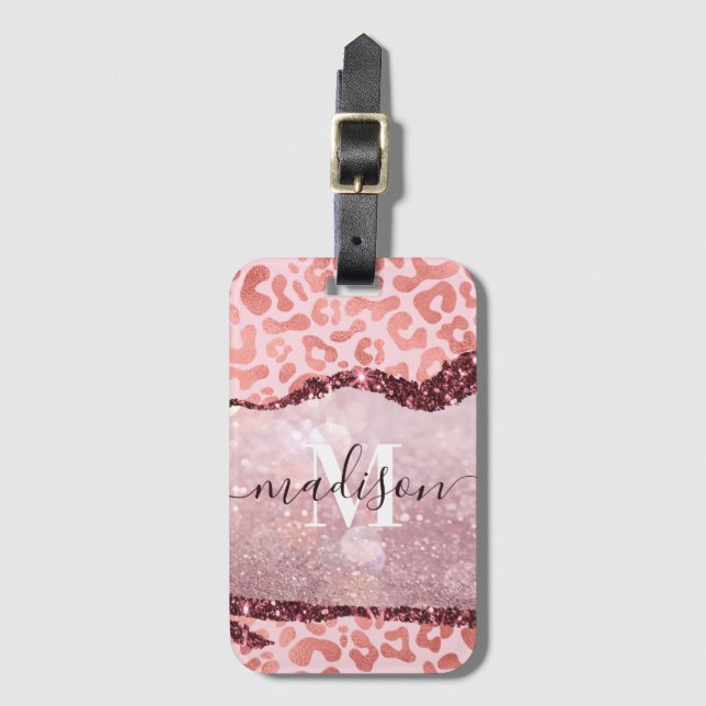 Rose Gold Leopard Print Luggage Tag (Front Vertical)