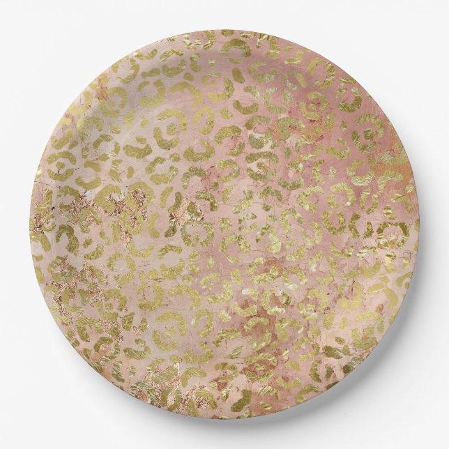 Rose Gold Leopard Print Paper Plate (Front)