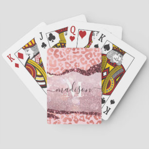 Rose Gold Leopard Print Playing Cards