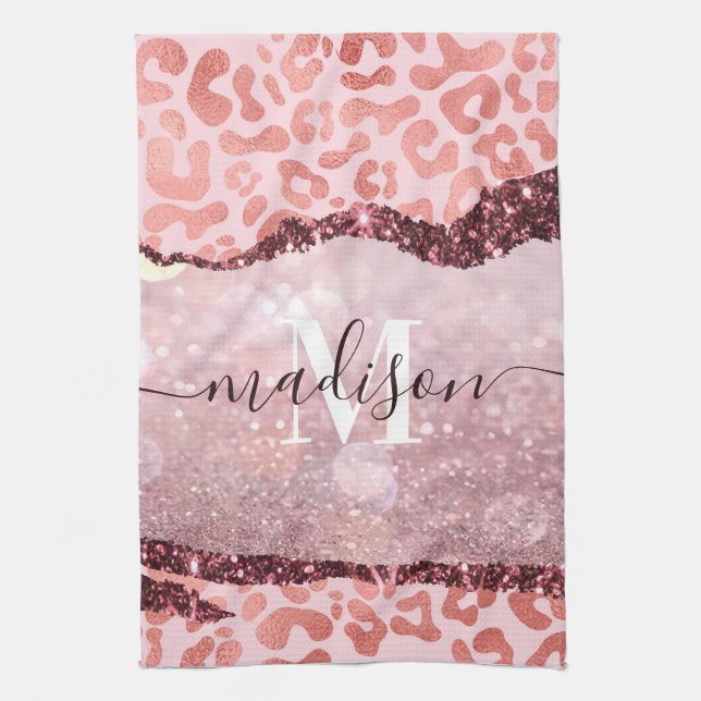 Rose Gold Leopard Print Tea Towel (Vertical)