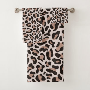 Rose Gold Leopard Print Trendy Chic Bath Towel Set