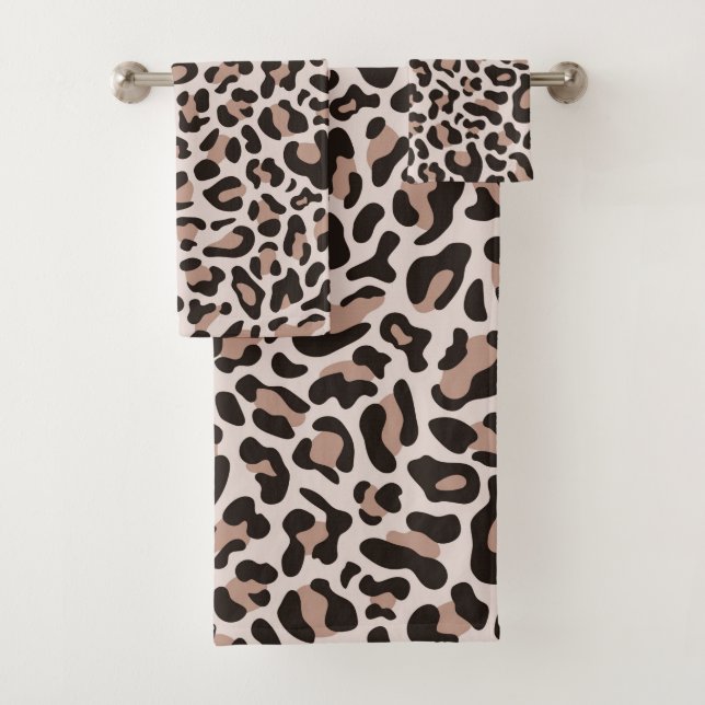 Rose Gold Leopard Print Trendy Chic Bath Towel Set (Insitu)