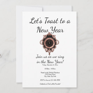Rose Gold Let's Toast New Year Party Invitation