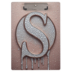 Rose Gold Letter S Monogram With Crystal Droplets Clipboard