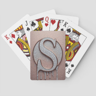 Rose Gold Letter S Monogram With Crystal Droplets Playing Cards