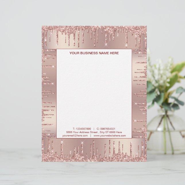 Rose Gold Letterhead Custom Text Name Address Info (Standing Front)