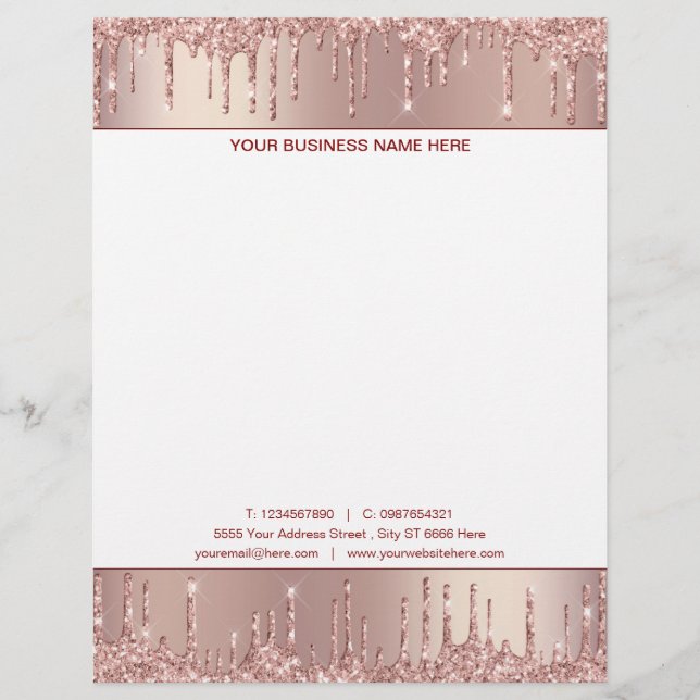 Rose Gold Letterhead with Your Name Info and Logo (Front)