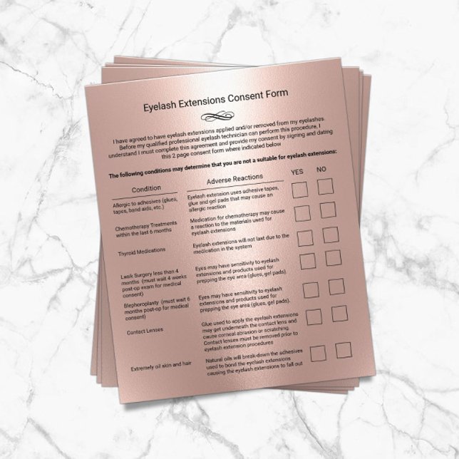 Rose Gold Liability Waiver Eyelash Extension Salon Flyer (Creator Uploaded)