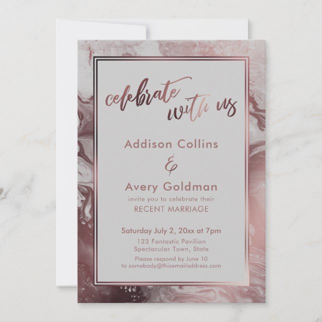 Rose Gold & Light Grey Marble Celebrate with Us Invitation (Front)