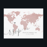 Rose Gold Light Pink World Map Heart RSVP Postcard<br><div class="desc">Light rose gold blush pink and grey World Map Travel Theme Destination Wedding POSTCARD rsvp WITHOUT ENVELOPES have a chic minimalist look featuring modern typography, a perfect enclosure card for a destination wedding or travel theme party invitation with a moveable and removable heart location. The back has space for optional...</div>