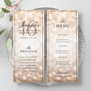 Rose Gold Lights 16th Birthday Program Menu Invitation