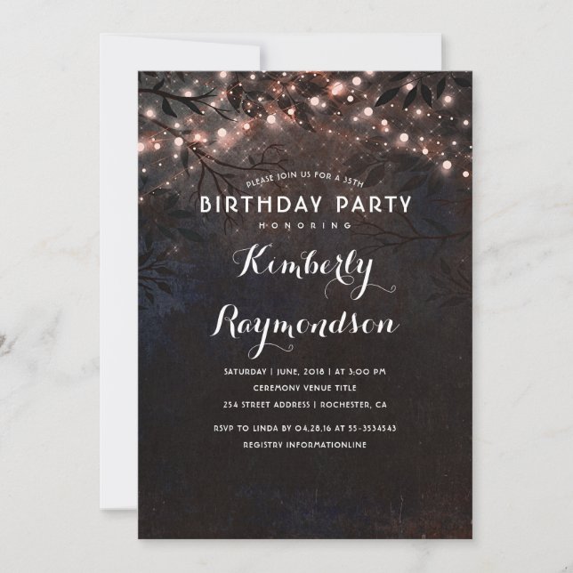 Rose Gold Lights Rustic Night Birthday Invitation (Front)