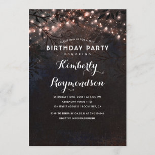 Rose Gold Lights Rustic Night Birthday Invitation
