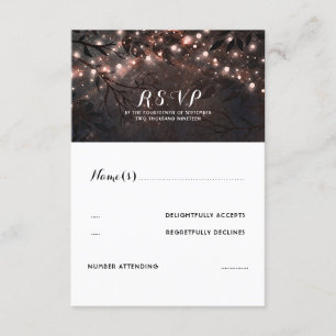 Rose Gold Lights Rustic Wedding RSVP Card