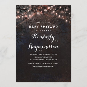 Rose Gold Lights Twinkle Night Baby Shower Invitation