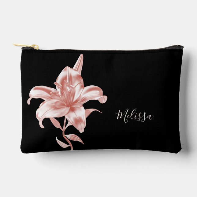 Rose Gold Lily Black | Your Name Accessory Pouch (Front)