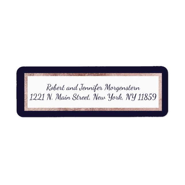 Rose Gold Lined Navy Blue and White Address Labels (Front)