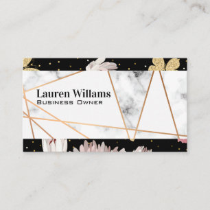 Rose Gold Lines Marble Floral Butterfly Business Card