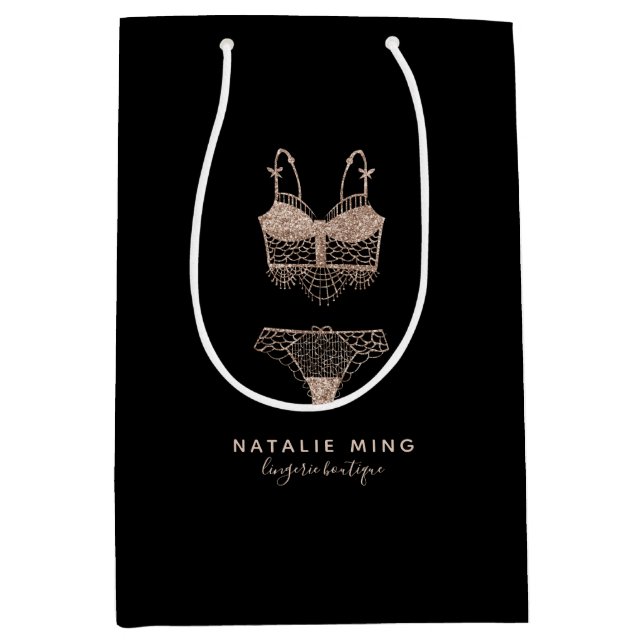 Rose Gold Lingerie Boutique Logo Business Medium Gift Bag (Front)